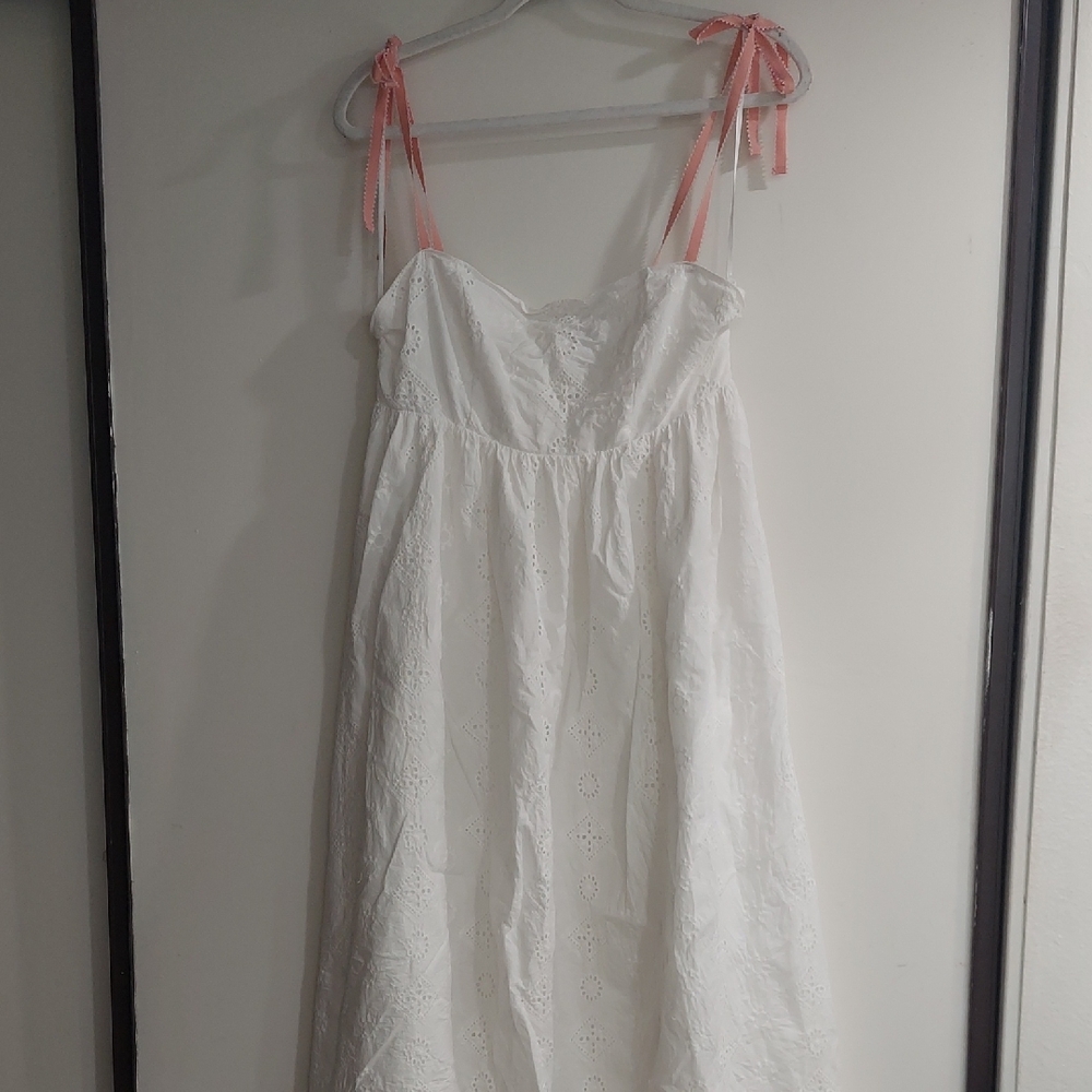 Petal & Pup | White Eyelet Maxi Dress with Pink Tie Straps